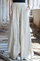 Linen wide leg pants, stone washed vintage  cotton linen pants, elastic waist loose pants