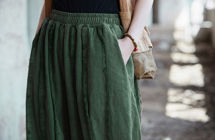 Linen wide leg pants, stone washed vintage  cotton linen pants, elastic waist loose pants