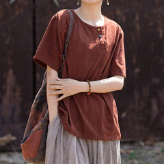 Summer Cotton Linen Short Sleeve Body T-Shirt, Vintage Boat Neck Cotton Short Sleeve T-Shirt