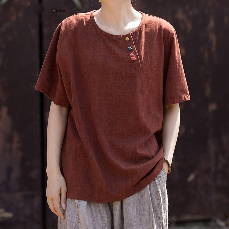 Summer Cotton Linen Short Sleeve Body T-Shirt, Vintage Boat Neck Cotton Short Sleeve T-Shirt