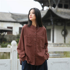 Loose cotton linen long-sleeved shirt, vintage summer casual shirt