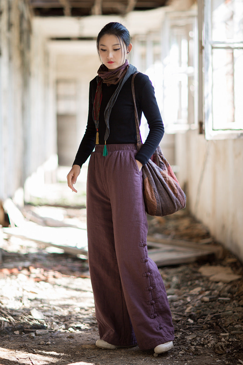 2026 Winter Cotton-Linen Women's Fashion: New Arrival—Original, Unique, Versatile, and Warm Women's Straight-Leg Quilted Trousers with Ramie and Cotton Padding