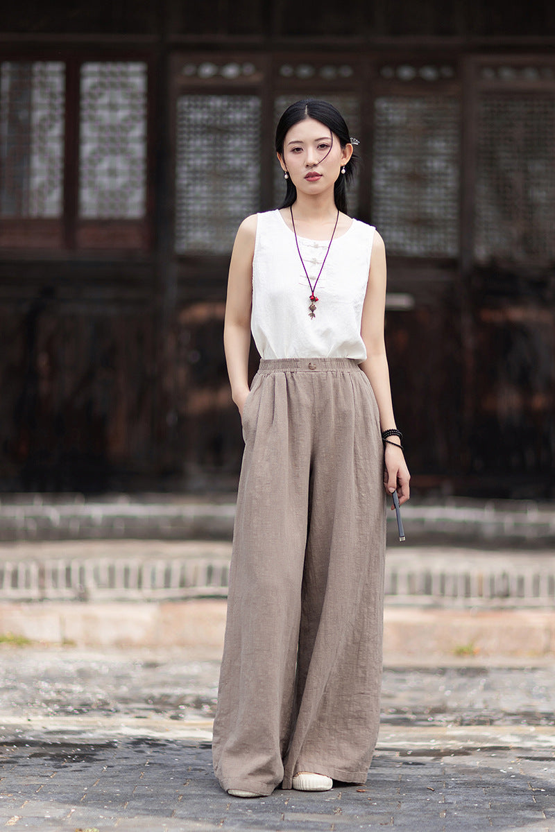New Arrival: Women's Cotton-Linen Artistic Retro Loose Ramie Skirt-Pants – Versatile Relaxed-Fit Wide-Leg Pants with Elastic Waist – 20260511
