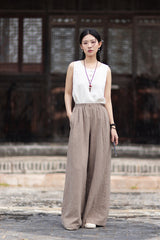 New Arrival: Women's Cotton-Linen Artistic Retro Loose Ramie Skirt-Pants – Versatile Relaxed-Fit Wide-Leg Pants with Elastic Waist – 20260511