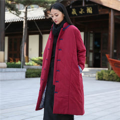 Linen Winter Standing Collar Coat, Chinese Vintage Frog Button Cotton Coat