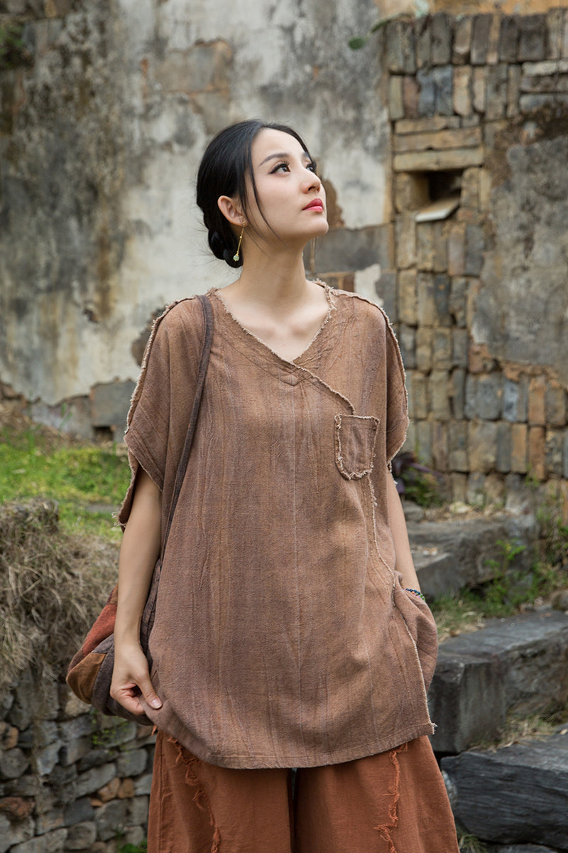 Summer Chinese loose cardigan, cotton linen washed frog long shirt 20250604