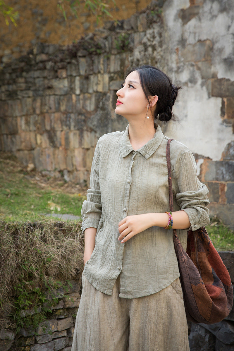 Summer Cotton  Linen shirt, Vintage Chinese  shirt, 20250408