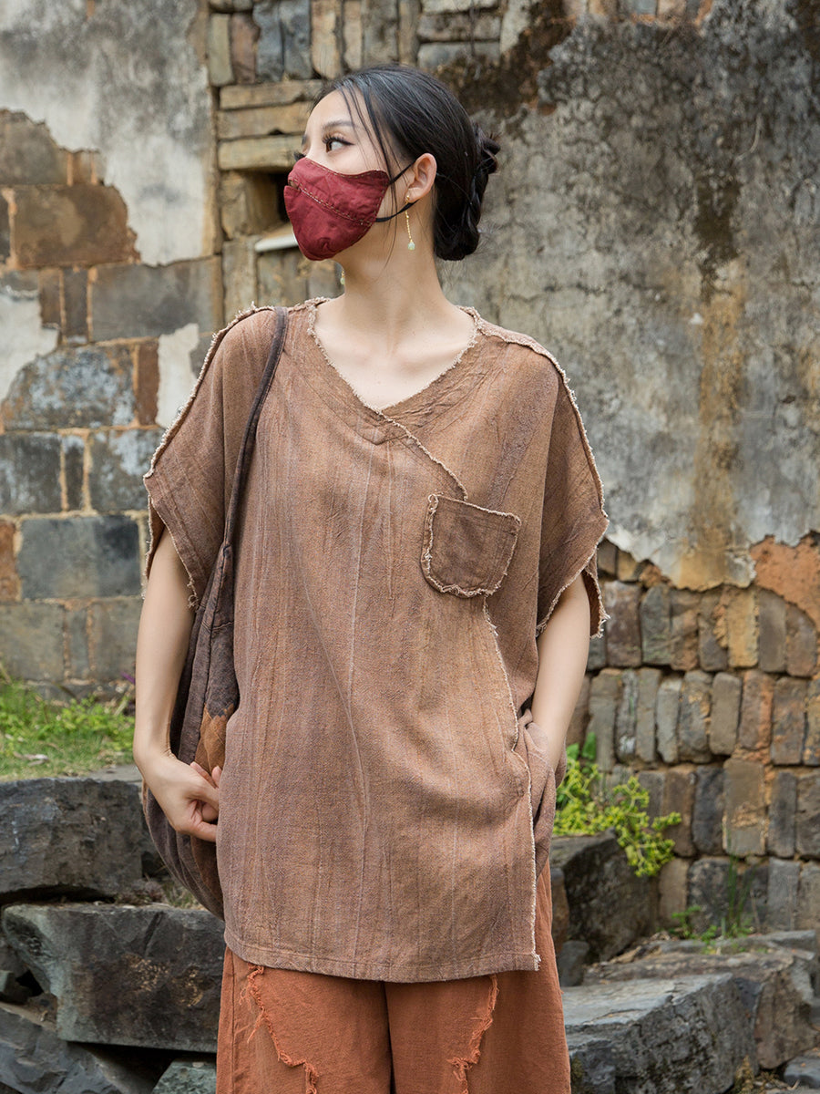Summer Chinese loose cardigan, cotton linen washed frog long shirt 20250604