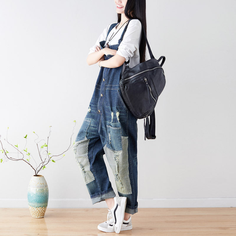 Women's Cotton Overalls,Denim Overalls,Stonewashed Loose Overalls