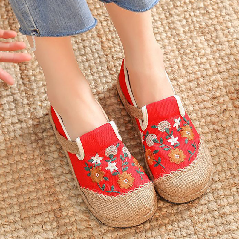 Summer cotton linen shoes, vintage embroidery linen shoes, women's summer casual shoes