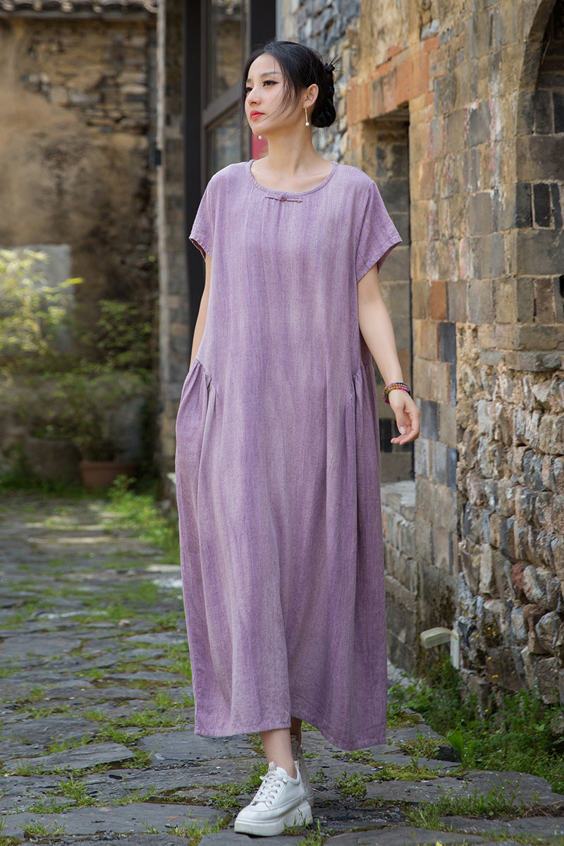 Summer  Cotton  Linen dress, Vintage Chinese  Dresses 20250417
