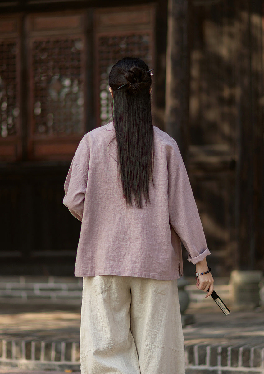 2026 Spring Cotton-Linen Women's New Chinese-Style Ramie Blouse, Loose-Fitting Cotton-Linen Button-Down Shirt with Chinese-Style Buttons, Modernized Tang-Style Jacket