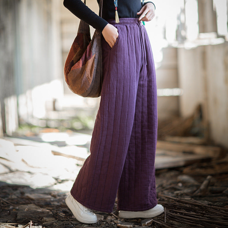2026 Winter New Arrival: Quilted Vertical-Check Pants—Original, Artistic, Fashionable, Retro, Textured, Soft, and Versatile Women's Cotton Pants