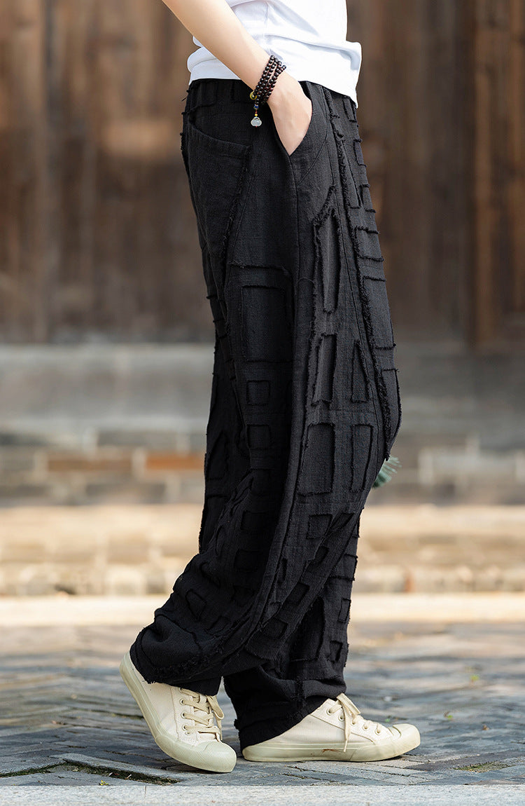 Original personality patchwork natural burlap linen lantern pants personality female wide-legged pants (fall and winter) 20240920