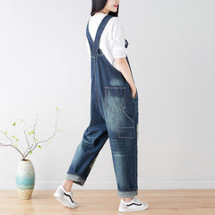 Women's Cotton Overalls,Denim Overalls,Stonewashed Loose Overalls