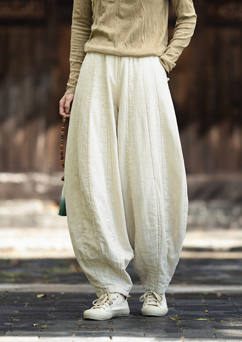 2026 Original New Arrival: Winter Ramie-Cotton Sandwashed Distressed Patchwork Pumpkin-Colored Women's Harem Pants