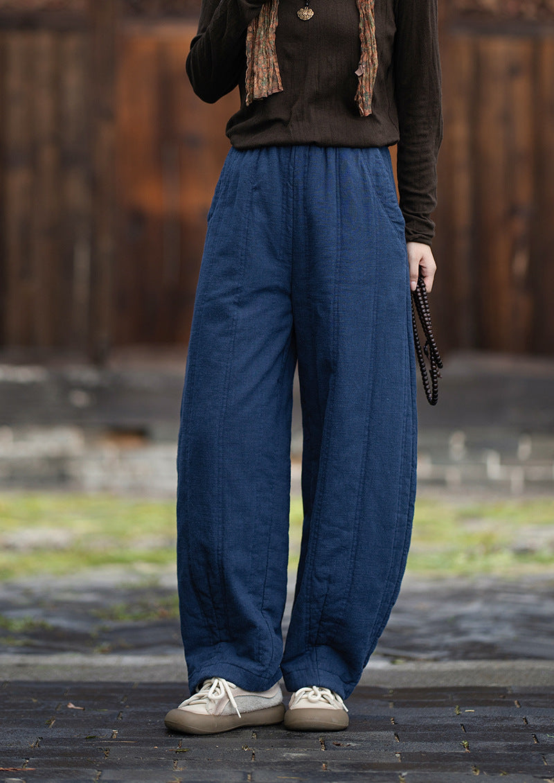 2026 Winter New Original Cotton-Linen Women's Retro, Versatile, Slimming, Elastic-Waist, Loose-Fitting, Casual, Patchwork Straight-Leg Pants