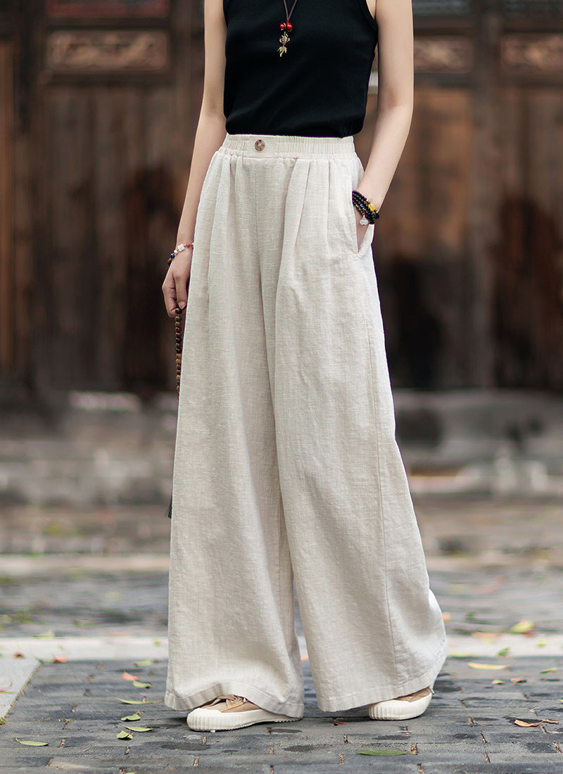 New Arrival: Women's Cotton-Linen Artistic Retro Loose Ramie Skirt-Pants – Versatile Relaxed-Fit Wide-Leg Pants with Elastic Waist – 20260511