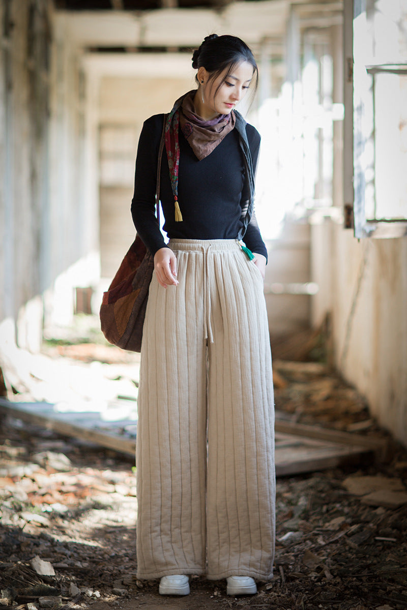 2026 Winter New Arrival: Quilted Vertical-Check Pants—Original, Artistic, Fashionable, Retro, Textured, Soft, and Versatile Women's Cotton Pants