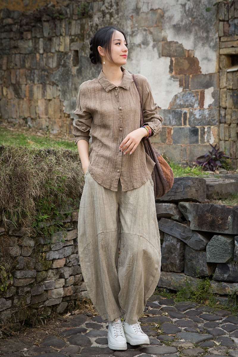 Summer Cotton  Linen shirt, Vintage Chinese  shirt, 20250408