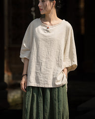 Summer Cotton Chinese t-shirt,Ramie Sand Washed Plate Button Women's Short Sleeve T-Shirt 20240714