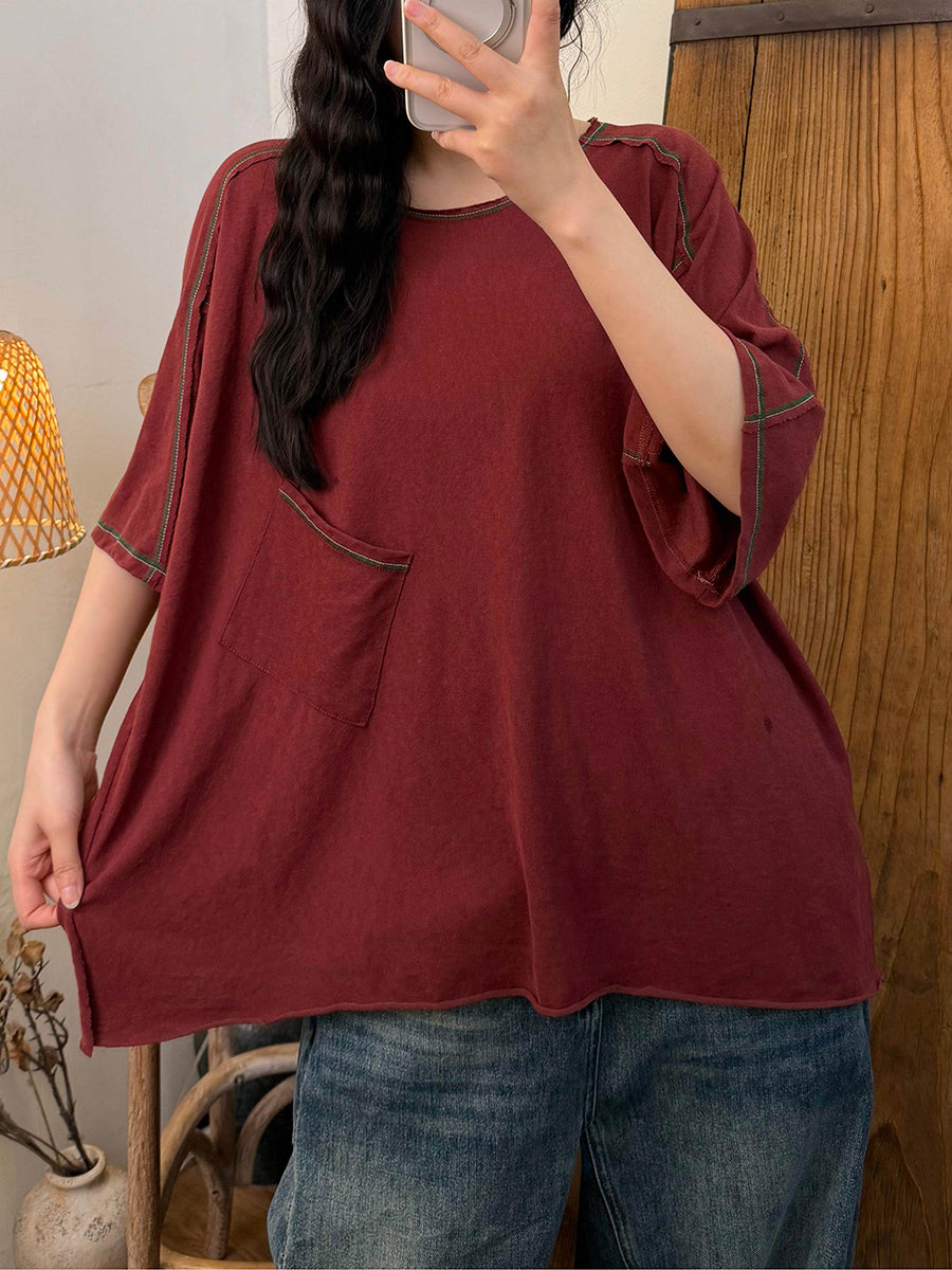 Women Summer Casual Pure Color O-Neck Shirt,Women Summer Casual Pure Color O-Neck Shirt 20260511
