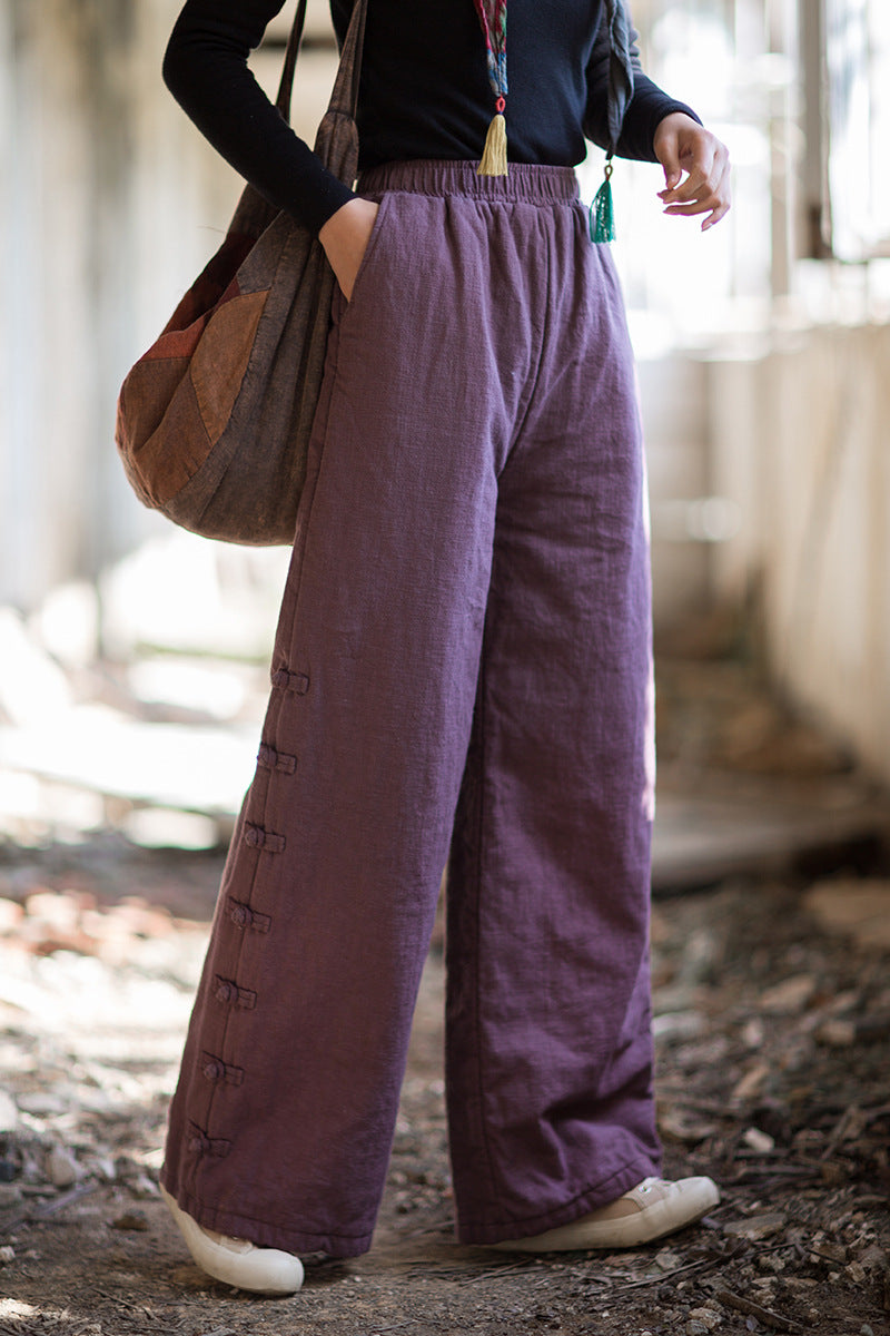2026 Winter Cotton-Linen Women's Fashion: New Arrival—Original, Unique, Versatile, and Warm Women's Straight-Leg Quilted Trousers with Ramie and Cotton Padding