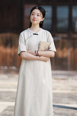 Summer Retro Qipao Dress: Loose-fitting Classic Women's Dress with a Small Stand-up Collar and Button Closure20260511