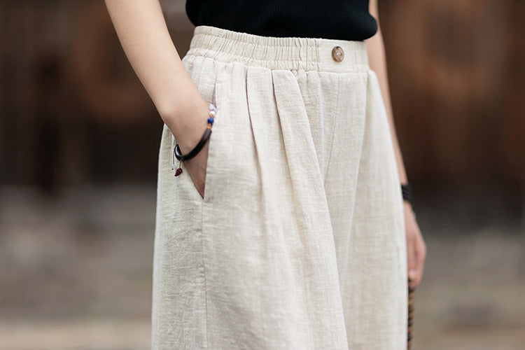 New Arrival: Women's Cotton-Linen Artistic Retro Loose Ramie Skirt-Pants – Versatile Relaxed-Fit Wide-Leg Pants with Elastic Waist – 20260511