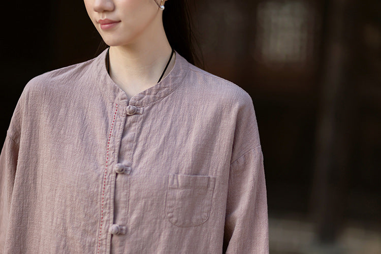 2026 Spring Cotton-Linen Women's New Chinese-Style Ramie Blouse, Loose-Fitting Cotton-Linen Button-Down Shirt with Chinese-Style Buttons, Modernized Tang-Style Jacket