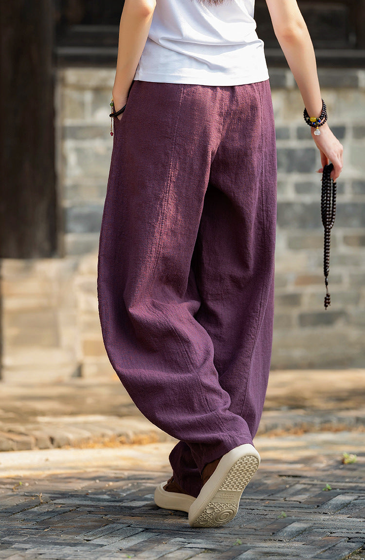 Loose Casual Elastic Waist Cotton Linen Pants, Vintage Cotton Linen Harlequin Pants (Autumn and Winter) 20240920