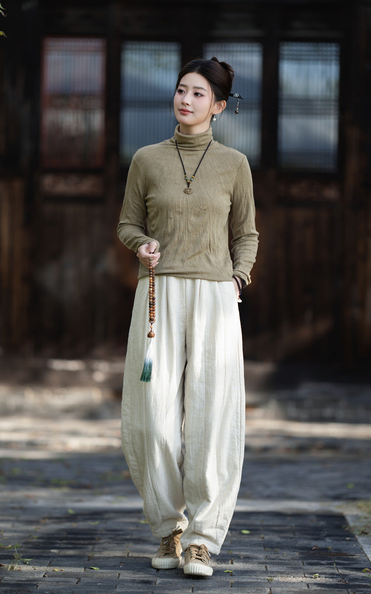 2026 Winter New Arrival: Original Cotton-Linen Pants with Piping and Pleats—Slimming, Zen-Inspired Casual Pants for Women, Versatile Long Pants