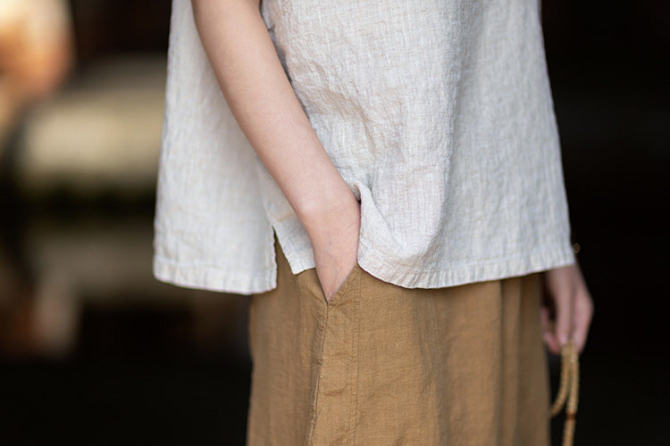 Women's Lightweight Linen Vintage-Style Summer Shirt, New Arrival: Zen-Inspired Stand-Up Collar with Button Closure 20260511