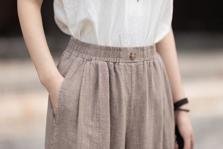 New Arrival: Women's Cotton-Linen Artistic Retro Loose Ramie Skirt-Pants – Versatile Relaxed-Fit Wide-Leg Pants with Elastic Waist – 20260511