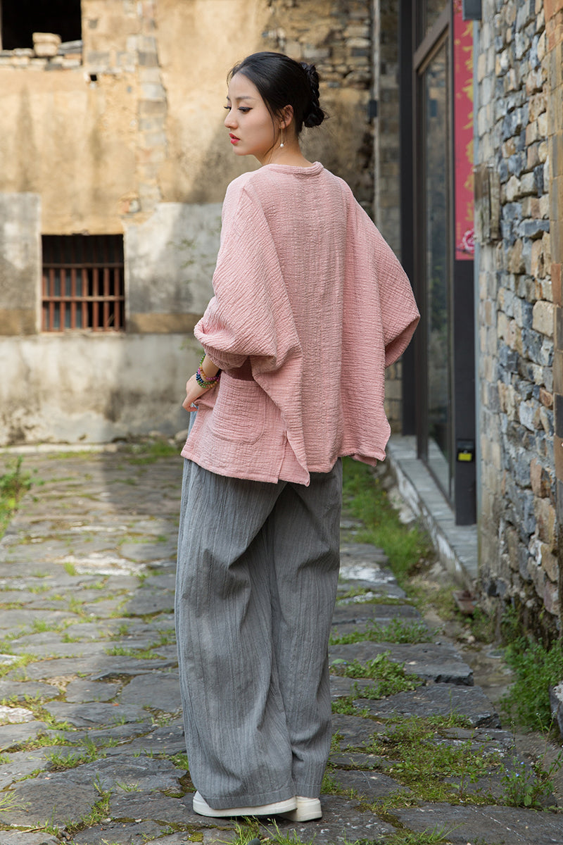 Summer Chinese loose cardigan, cotton linen washed frog long shirt 20250604
