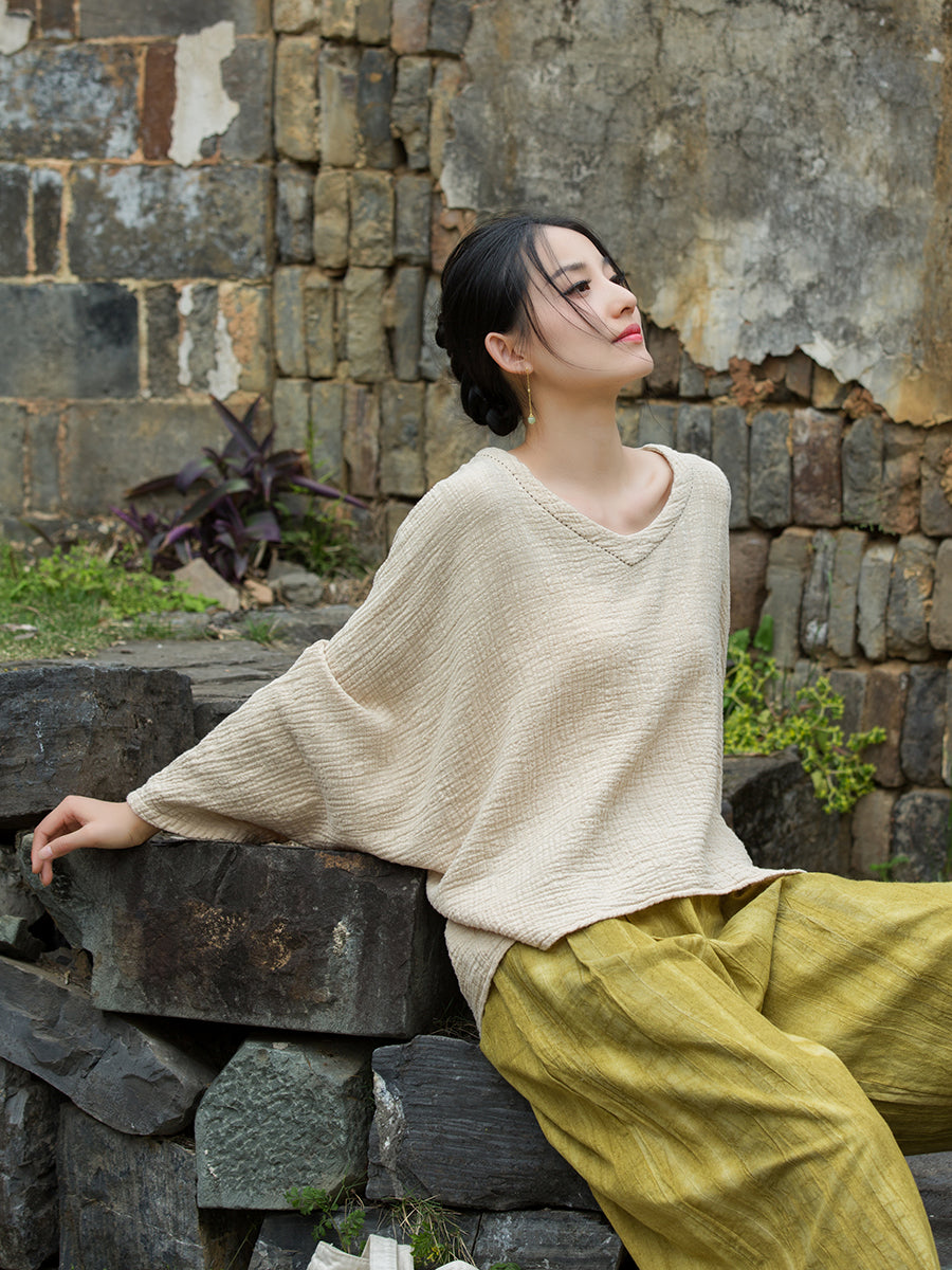 Vintage Summer Chinese Boat Collar Long Sleeve Shirt, Cotton  Linen Washed Frog Long T-Shirt 20250604