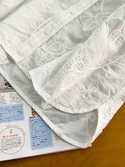 Women Summer Artsy Embroidery Cotton Shirt,Women's White Shirt with Lace Embroidery and Round Neckline
