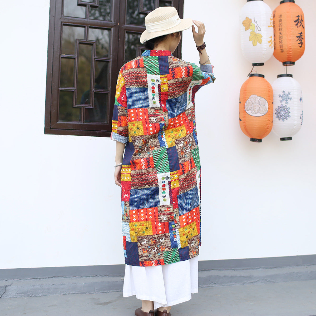 Summer Printed Cotton  Linen Cheongsam, Vintage Chinese Square Printed Dresses 20250408