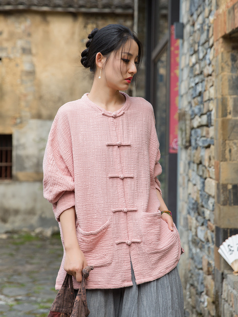 Summer Chinese loose cardigan, cotton linen washed frog long shirt 20250604