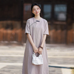 Summer Retro Qipao Dress: Loose-fitting Classic Women's Dress with a Small Stand-up Collar and Button Closure20260511