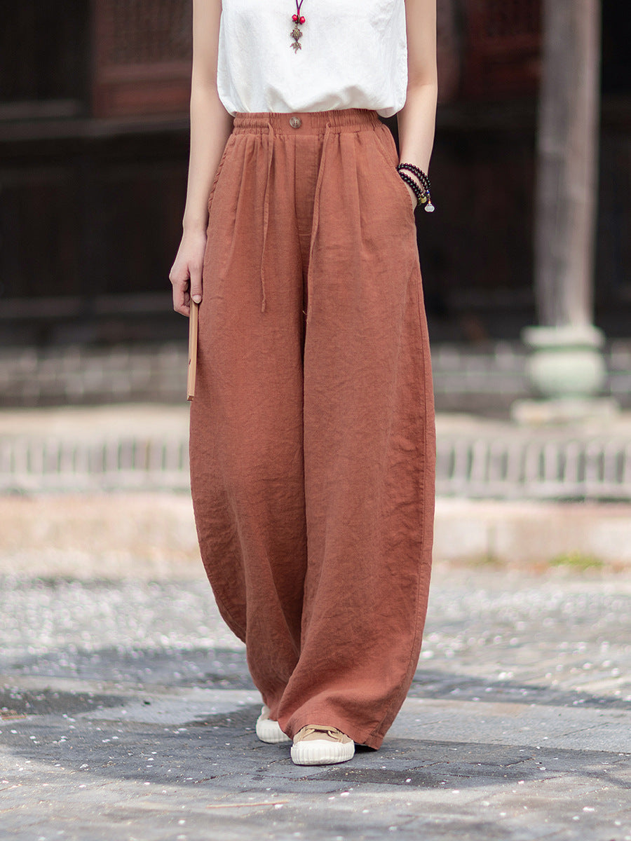 New Summer Collection: Women's Cotton-Linen Artistic and Versatile Casual Linen Pants with Drawstring Elastic Waist, Flowing Silhouette, and Slimming Straight Legs 20260511