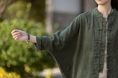 2026 Spring New Arrival: Original Cotton-Ramie Shirt for Women, Vintage Stand-Up Collar Ombré Chinese-Style Wrap-Front Cardigan