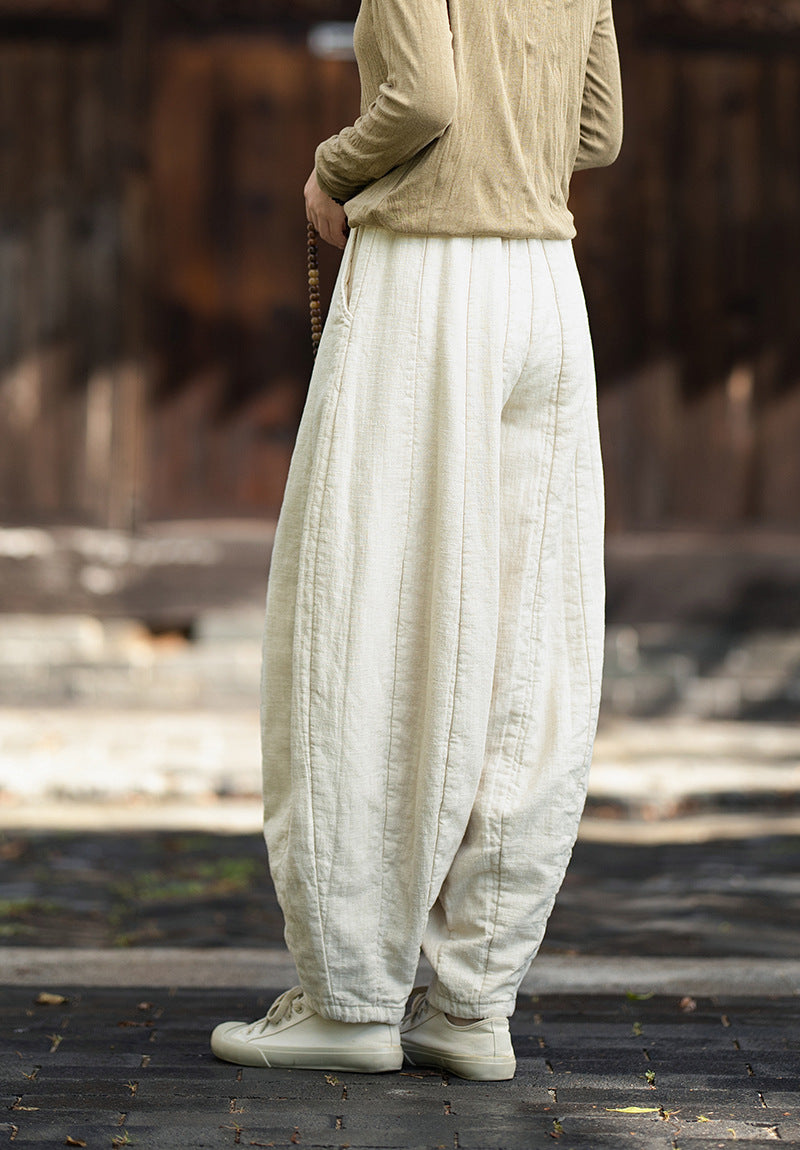 2026 Original New Arrival: Winter Ramie-Cotton Sandwashed Distressed Patchwork Pumpkin-Colored Women's Harem Pants