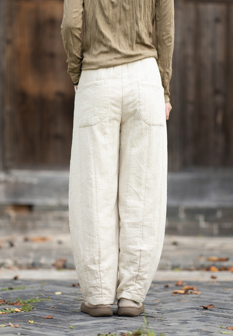 2026 Winter New Original Cotton-Linen Women's Retro, Versatile, Slimming, Elastic-Waist, Loose-Fitting, Casual, Patchwork Straight-Leg Pants