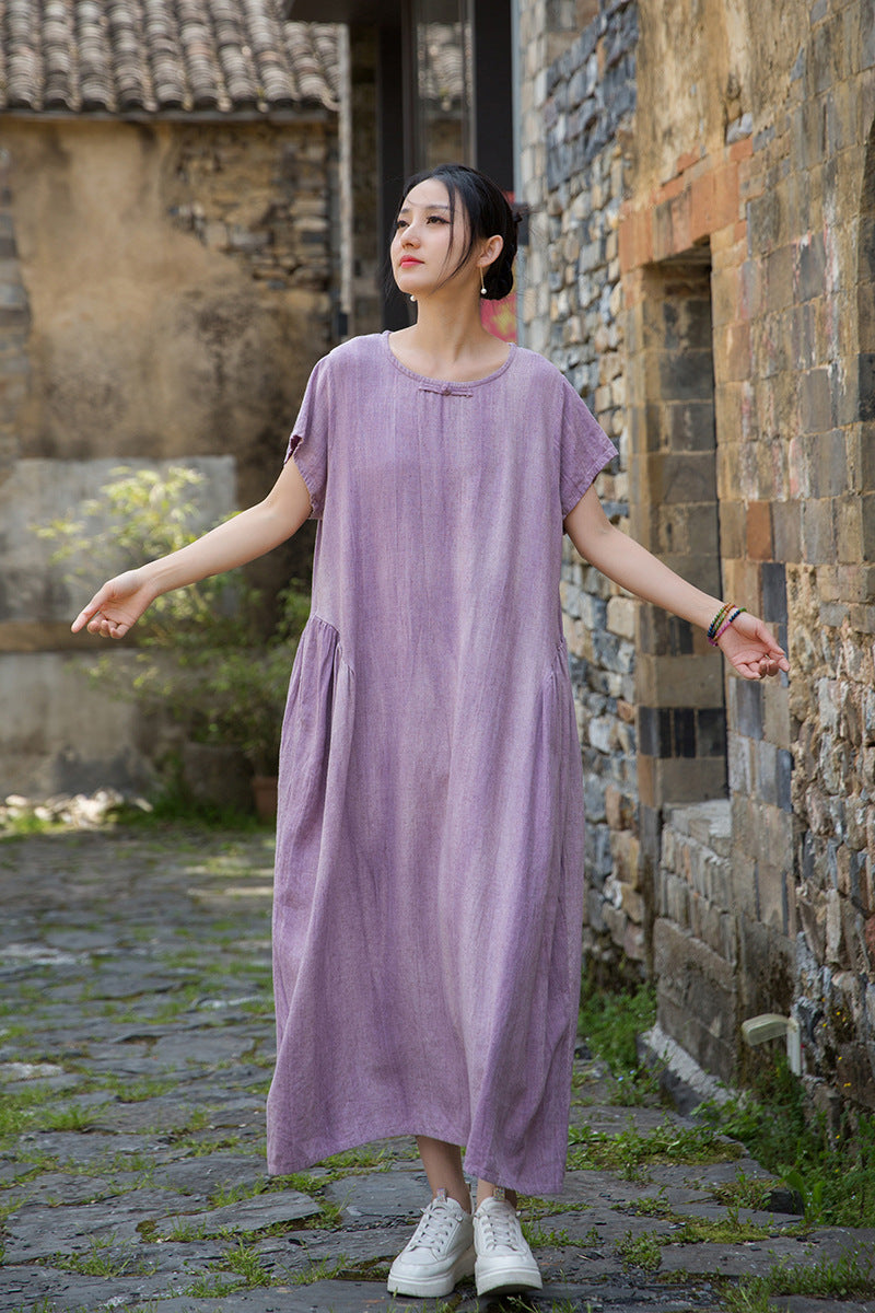 Summer  Cotton  Linen dress, Vintage Chinese  Dresses 20250417