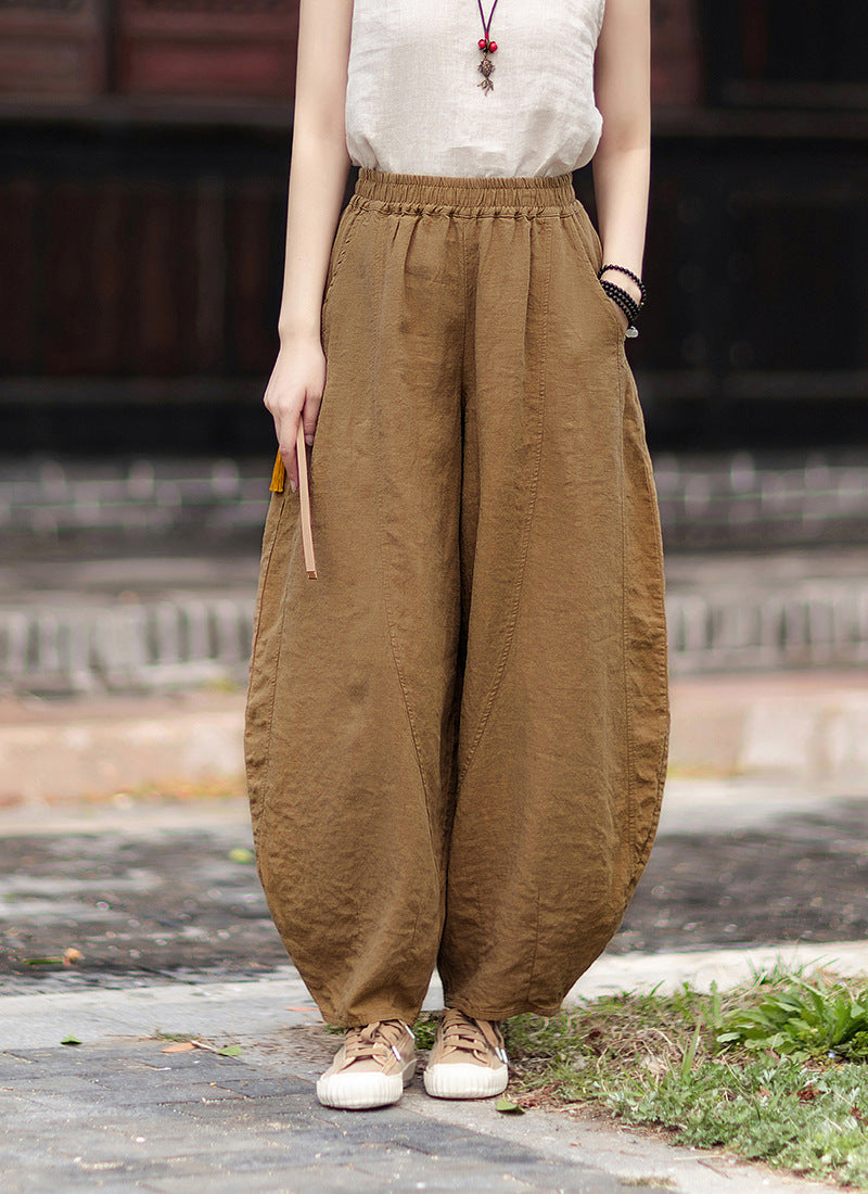 Women's Cotton-Linen Artistic Retro Loose Ramie Skirt-Pants – Versatile Relaxed-Fit Wide-Leg Pants with Elastic Waist – 20260511