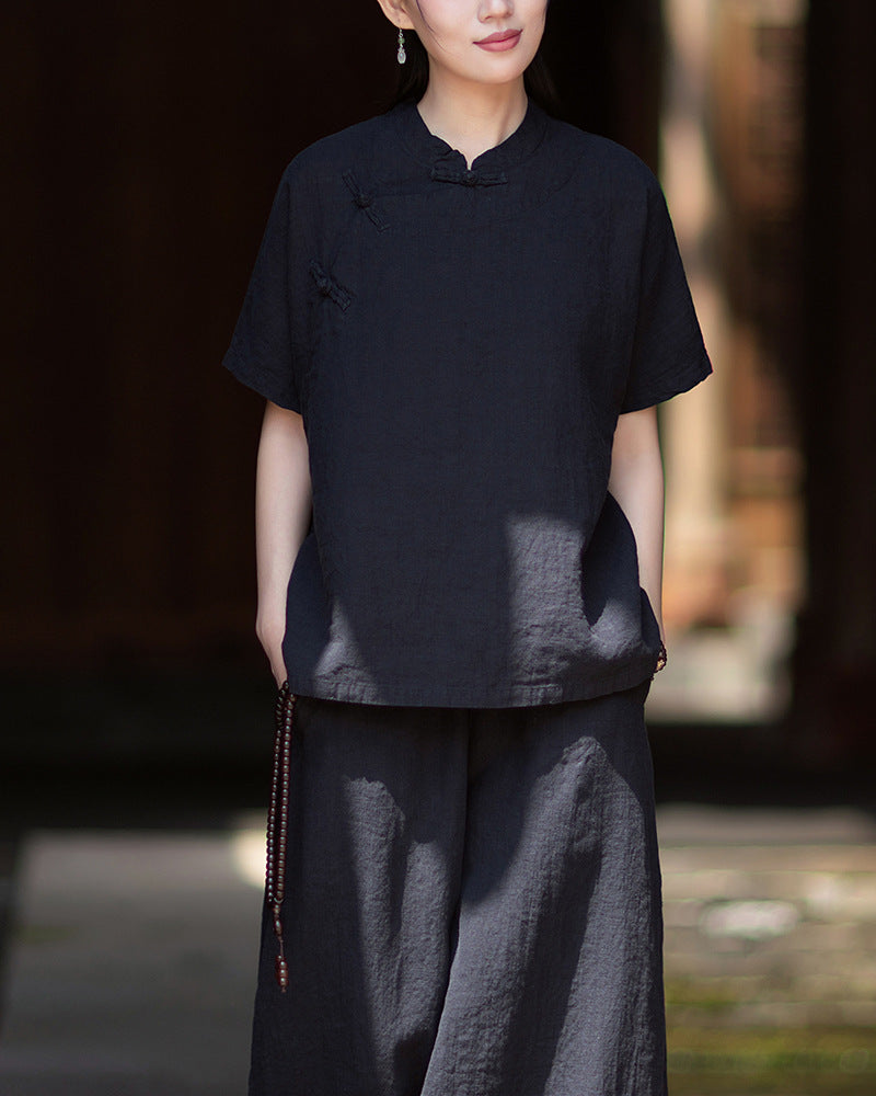 Women's Lightweight Linen Vintage-Style Summer Shirt, New Arrival: Zen-Inspired Stand-Up Collar with Button Closure 20260511