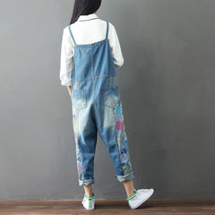 Printed cotton overalls, women's denim washed overalls