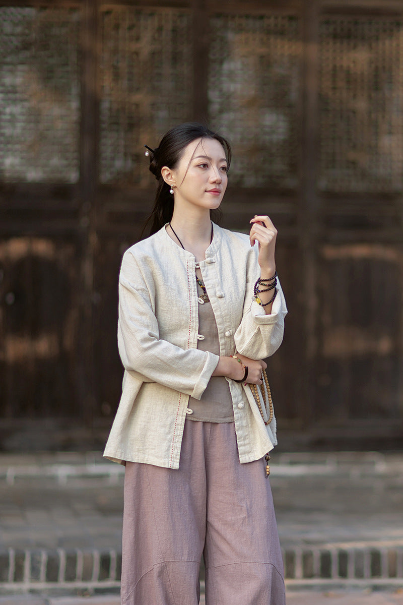 2026 Spring Cotton-Linen Women's New Chinese-Style Ramie Blouse, Loose-Fitting Cotton-Linen Button-Down Shirt with Chinese-Style Buttons, Modernized Tang-Style Jacket