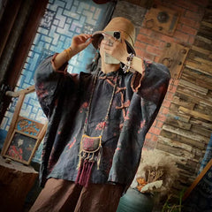 Printed linen  shirt,vintage washed linen shirt,casual linen shirt plus size